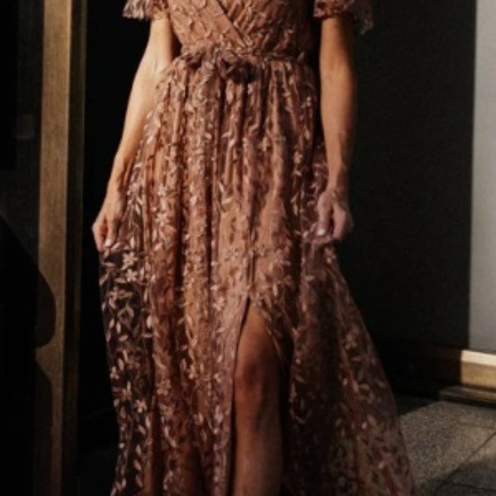 Baltic Born, Marseille Embossed Maxi Dress, Color Nude Rose, Size L